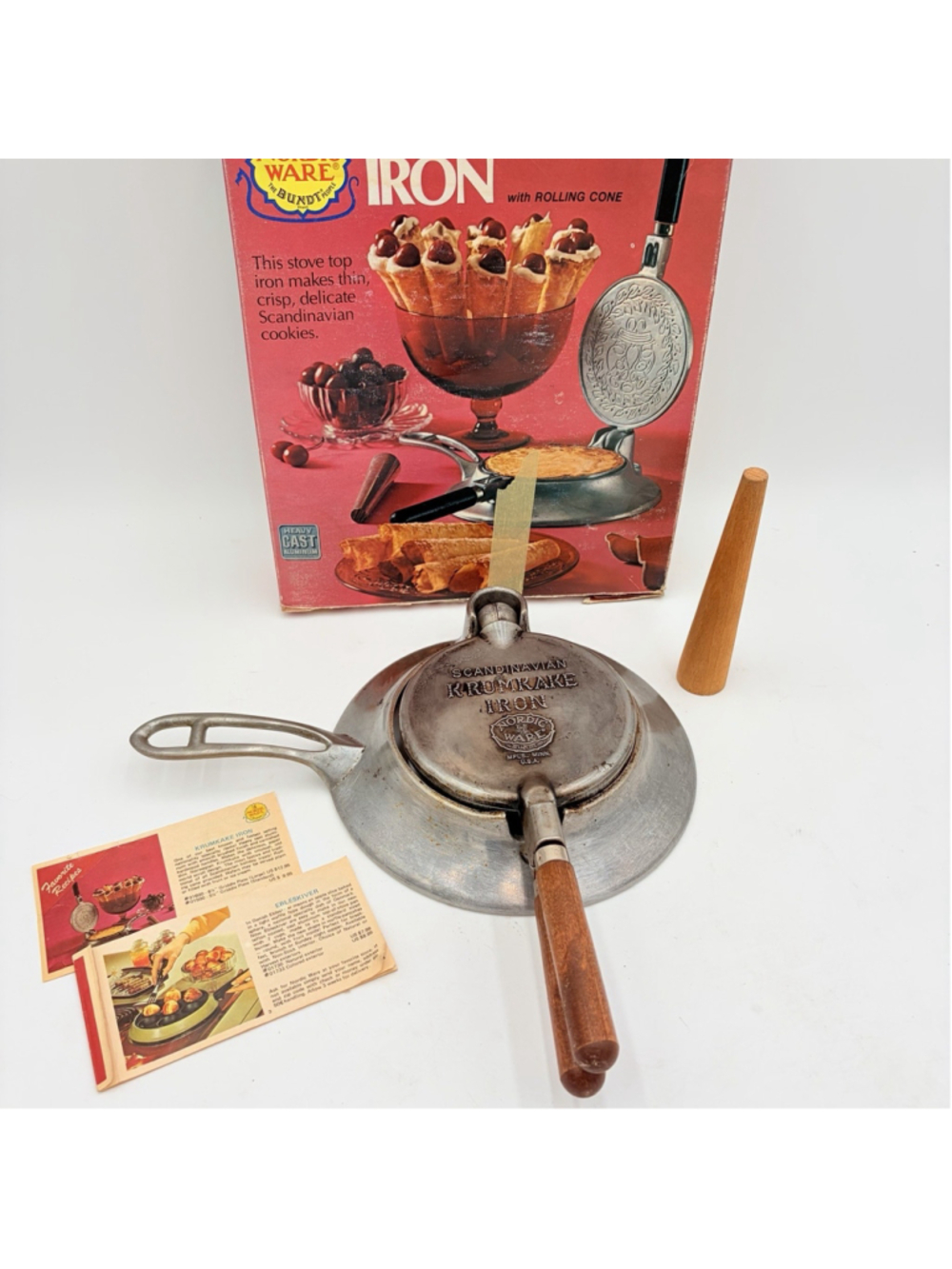 Nordic Ware Krumkake Iron with Rolling Cone Box Recipes Vintage USA
